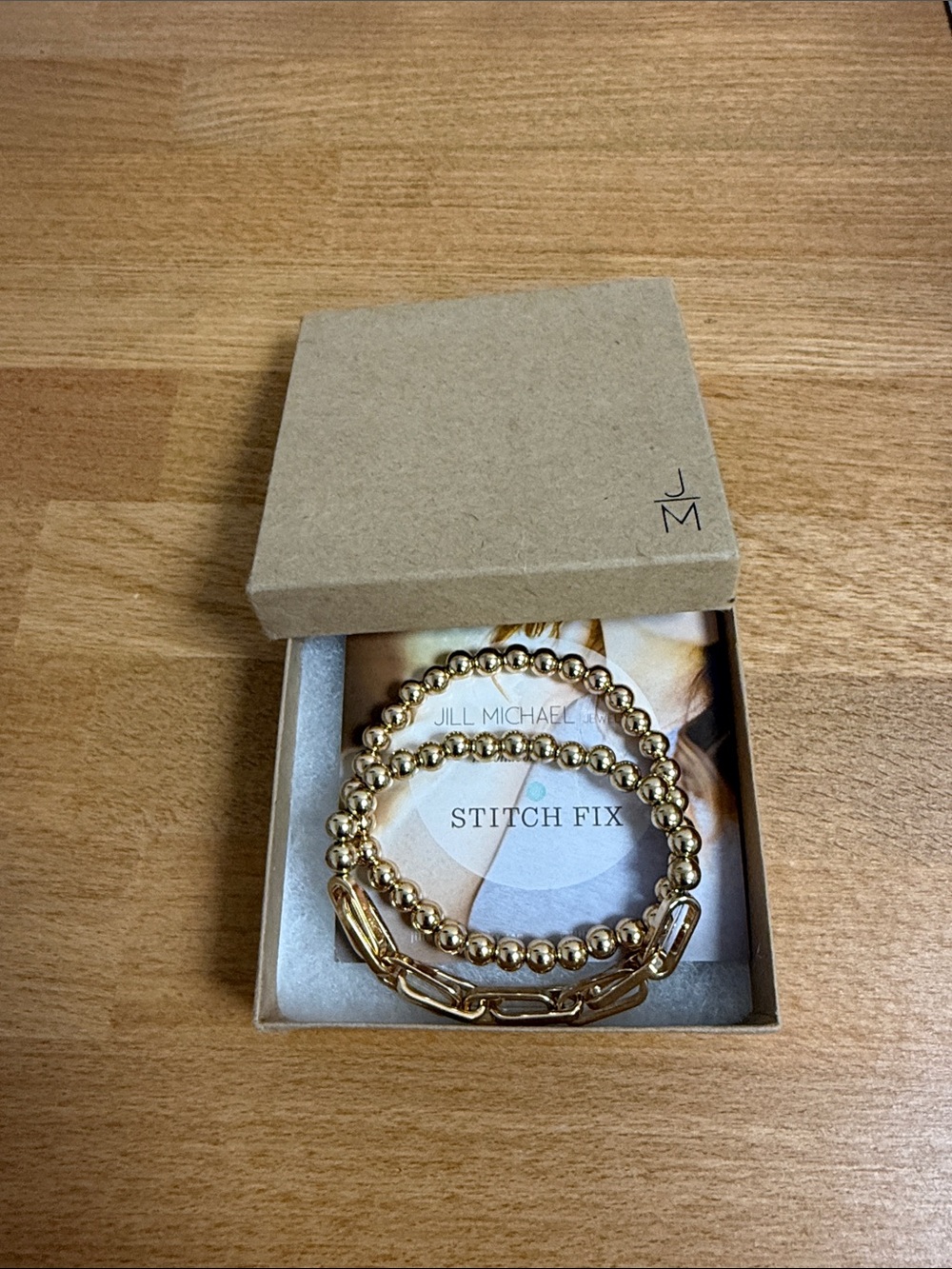 Jill Michael Stitch Fix gold tone beaded and chain stretch bracelets